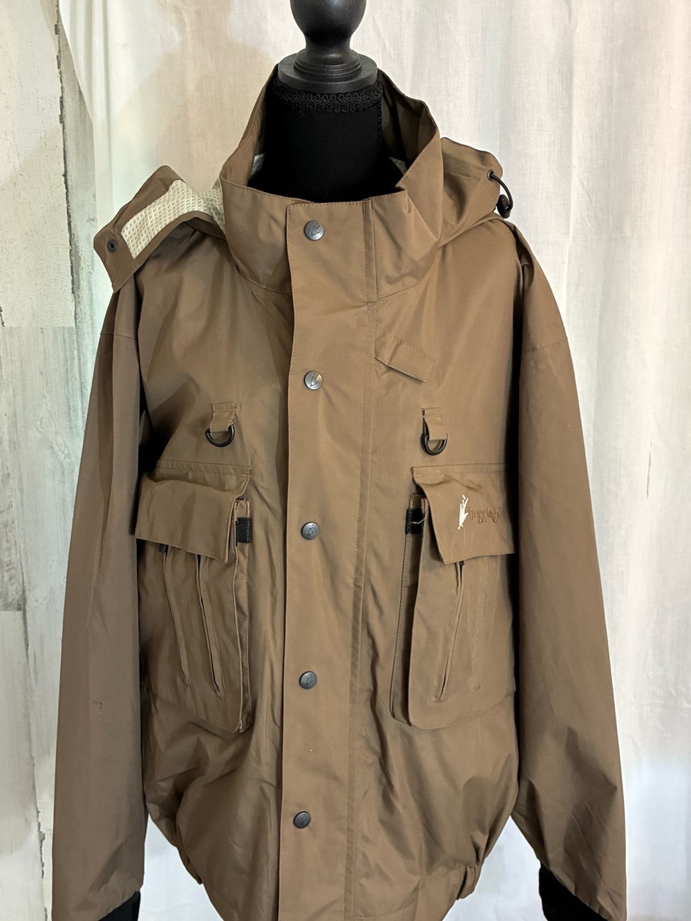 Men's Brown Military-Style Field Jacket  fishing waterproof with Hood Sz L